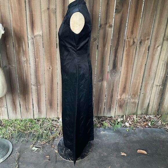 Vintage 60s CHEONGSAM Style A-Line Maxi Dress BLACK SATIN xl  40-33-42 - Picture 8 of 8